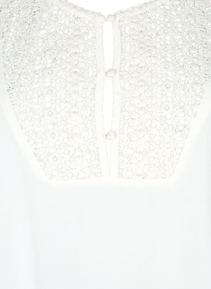 Viskose bluse med 1/2 &aelig;rmer og broderet detalje, Snow White, Packshot image number 2