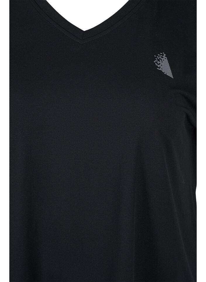Kort&aelig;rmet tr&aelig;nings t-shirt med v-hals, Sort, Packshot image number 2