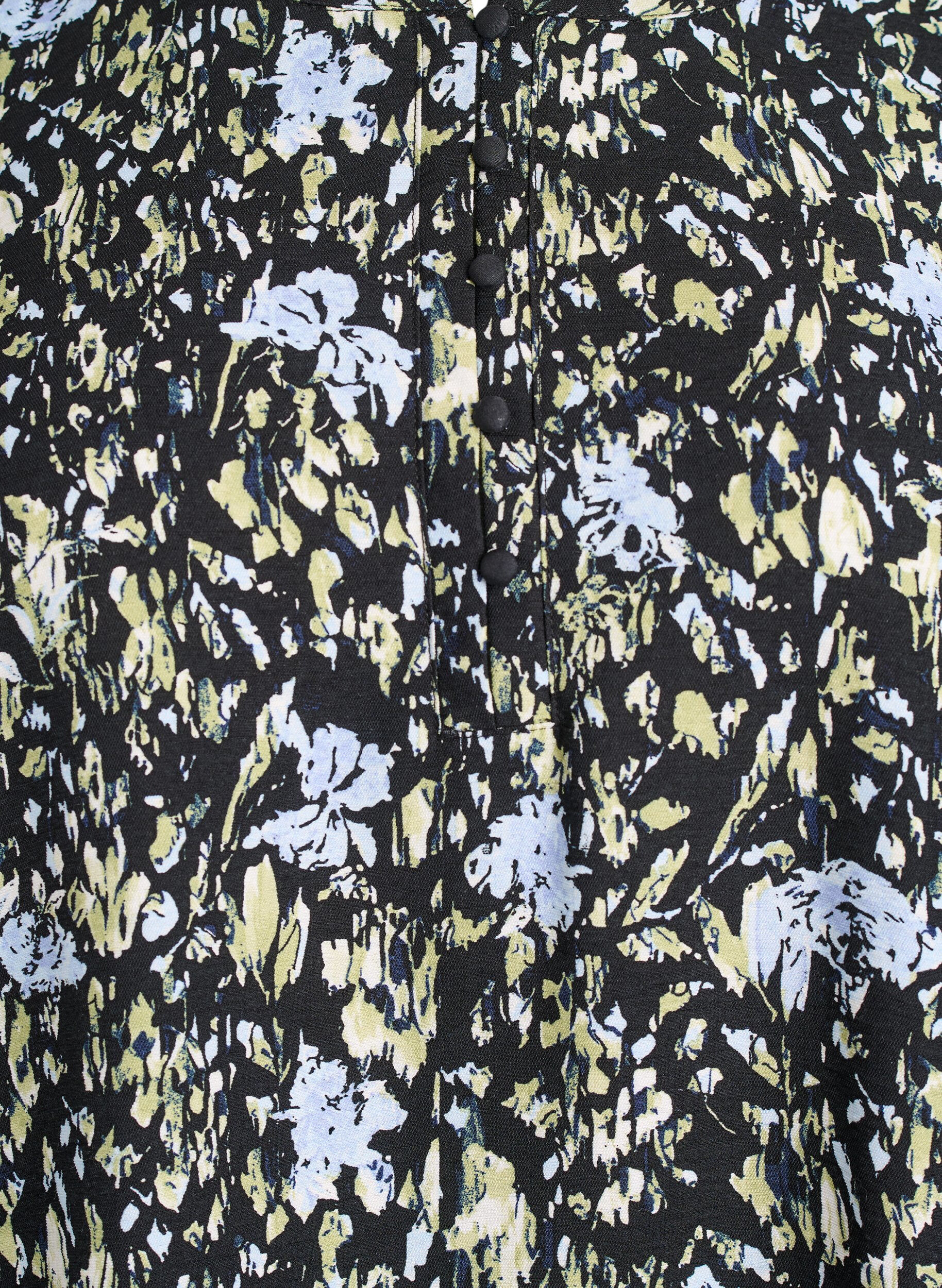 Zizzi Lang&aelig;rmet bluse med m&oslash;nster og knapper, Sort, Packshot image number 2