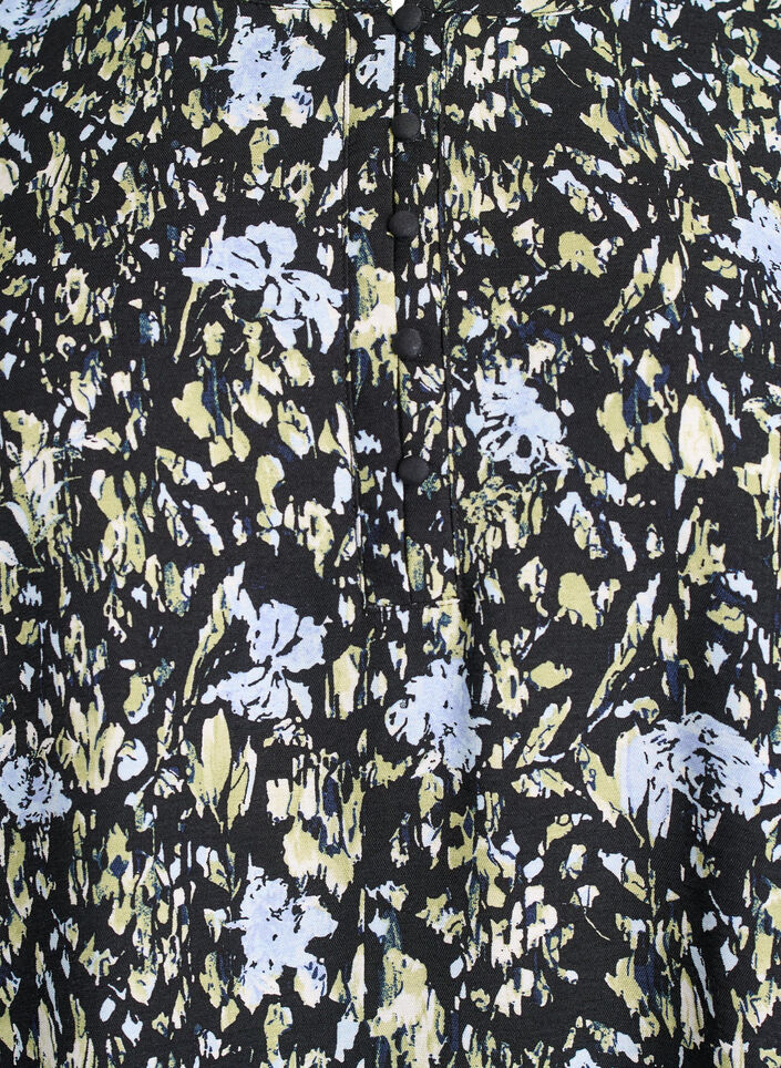 Lang&aelig;rmet bluse med m&oslash;nster og knapper, Sort, Packshot image number 2