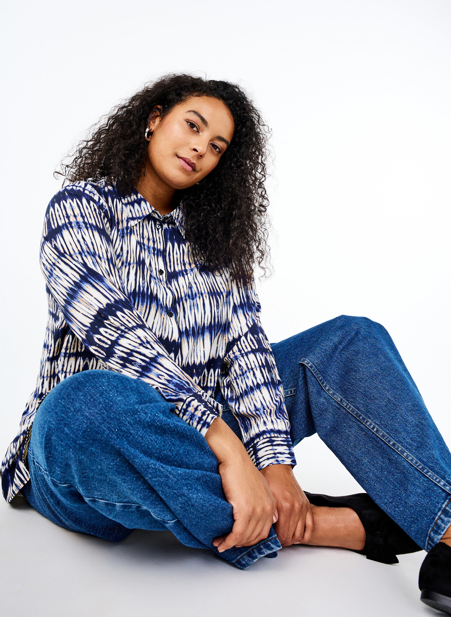 Zizzi Skjorte med m&oslash;nster, Bl&aring;, Image image number 0