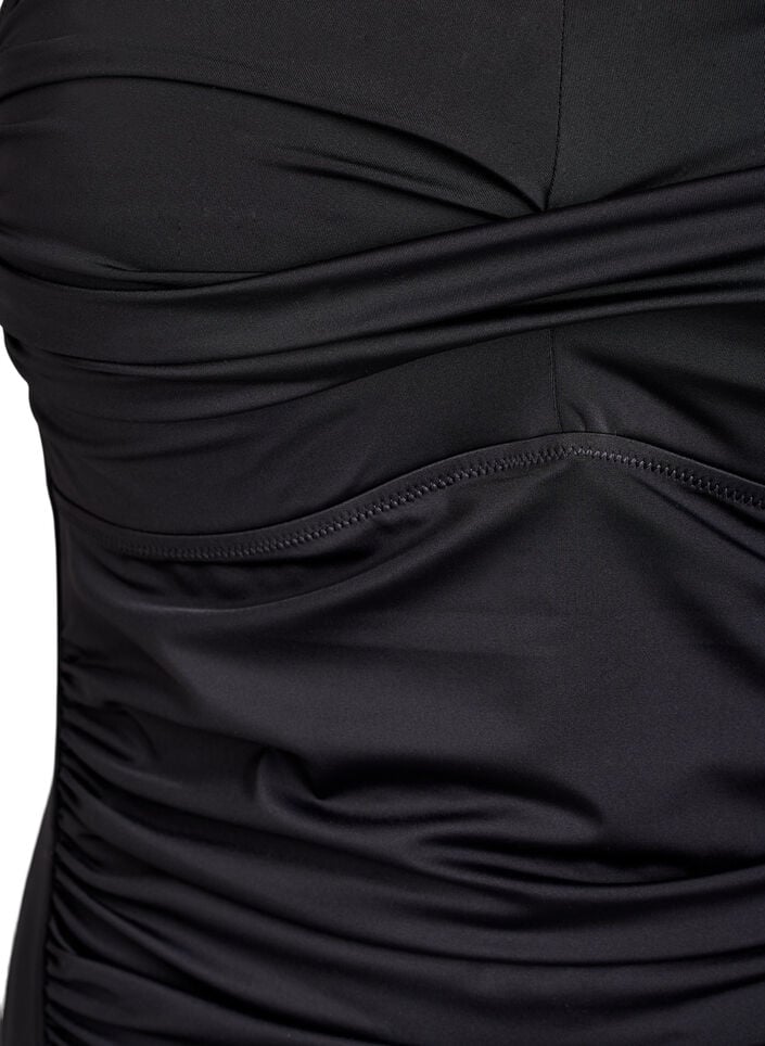 Stropl&oslash;s badedragt med draperinger og vatterede sk&aring;le, Sort, Packshot