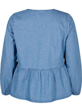 Peplum bluse i denim med bindelukning, Light Blue Denim, Packshot image number 1