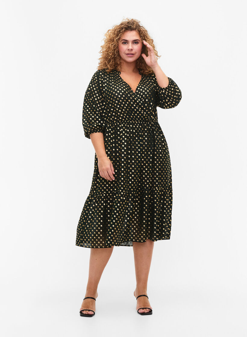 Kjole med prikket foil print og 3/4 ærmer, Scarab w. Gold, Model image number 2