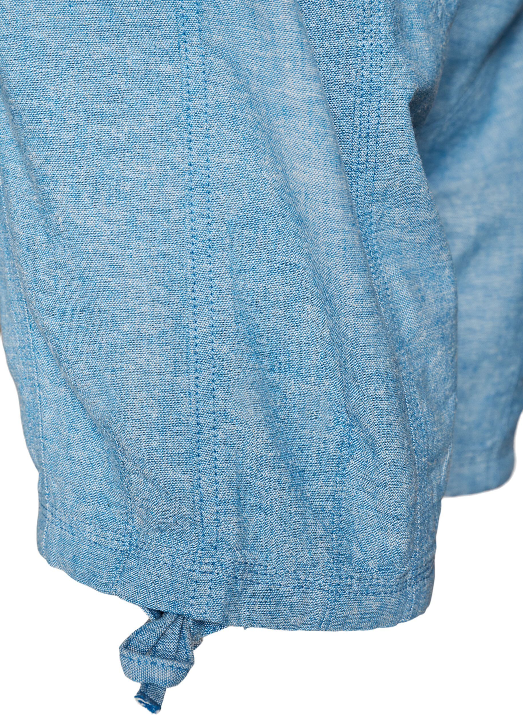 Zizzi Capribukser i bomuld og h&oslash;r med elastisk talje og bindeb&aring;nd, Bl&aring;, Packshot image number 3