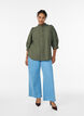 Bluse med 3/4 ærmer og dekorative læg, Grøn, Model image number 1