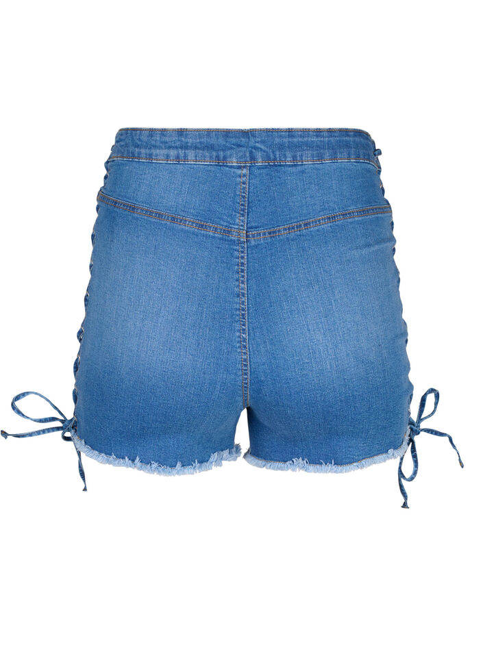 Denimshorts med snøredetaljer, Blue Denim, Packshot image number 1