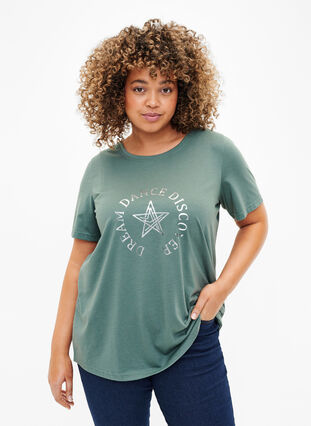FLASH - T-shirt med motiv, Balsam Green Star, Model image number 0