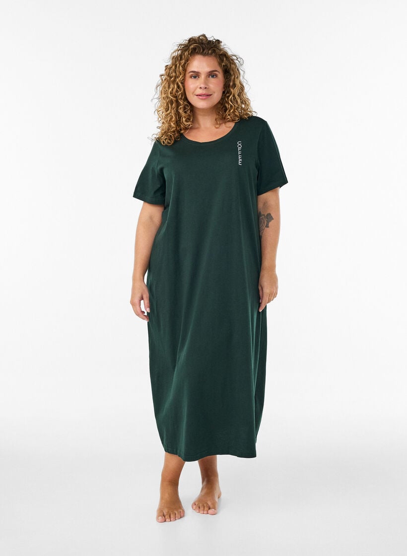 Midilang natkjole i &oslash;kologisk bomuld, Gr&oslash;n, Model image number 0