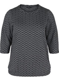 Bluse i struktureret mønster med 3/4 ærmer, Black