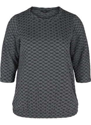 Bluse i struktureret mønster med 3/4 ærmer, Black, Packshot image number 0