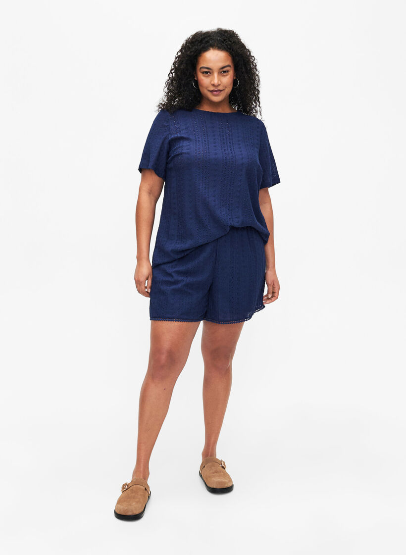 Kortærmet bluse med strukturmønster, Medieval Blue, Model image number 2