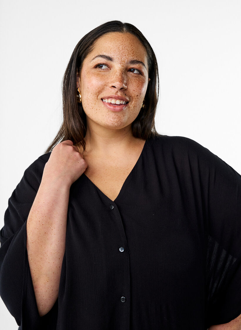 Kaftan strandkjole med knapper, Sort, Model image number 2