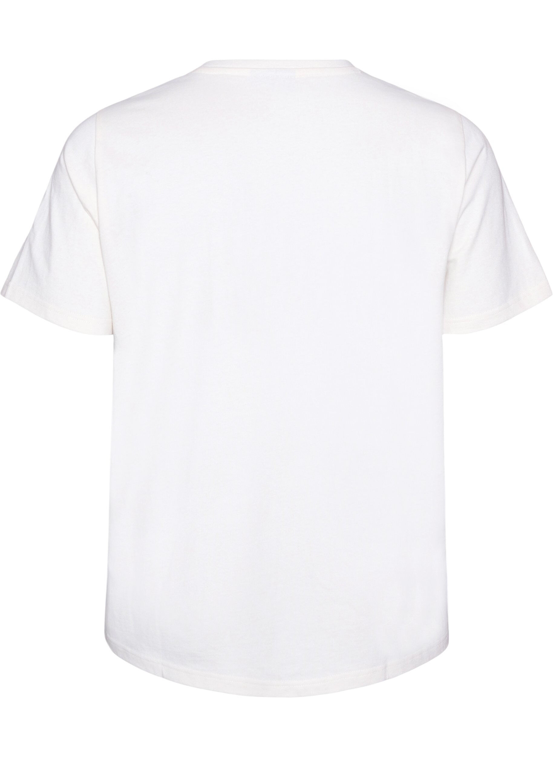 ZizziT-shirt i bomuld med tekstprint, Hvid, Packshot image number 1