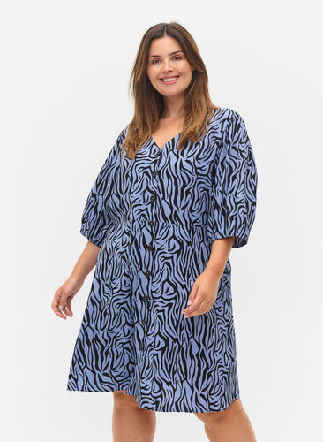 Kjole med knapper og 3/4 ærmer, Blue Zebra, Model image number 0