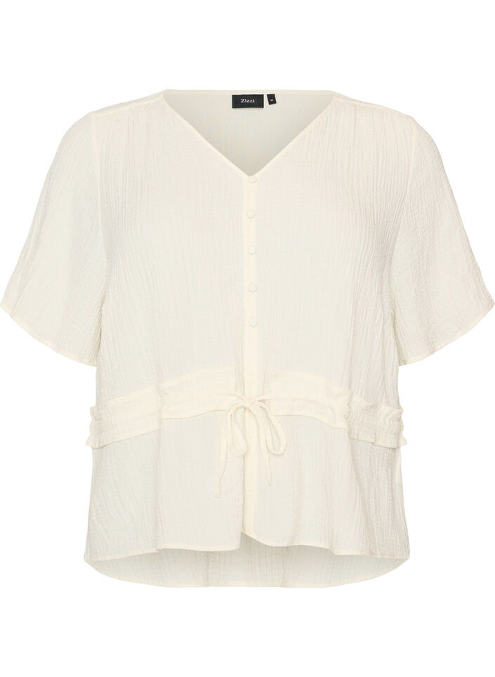 Bluse med struktur og bindeb&aring;nd i taljen, Vanilla, Packshot image number 0