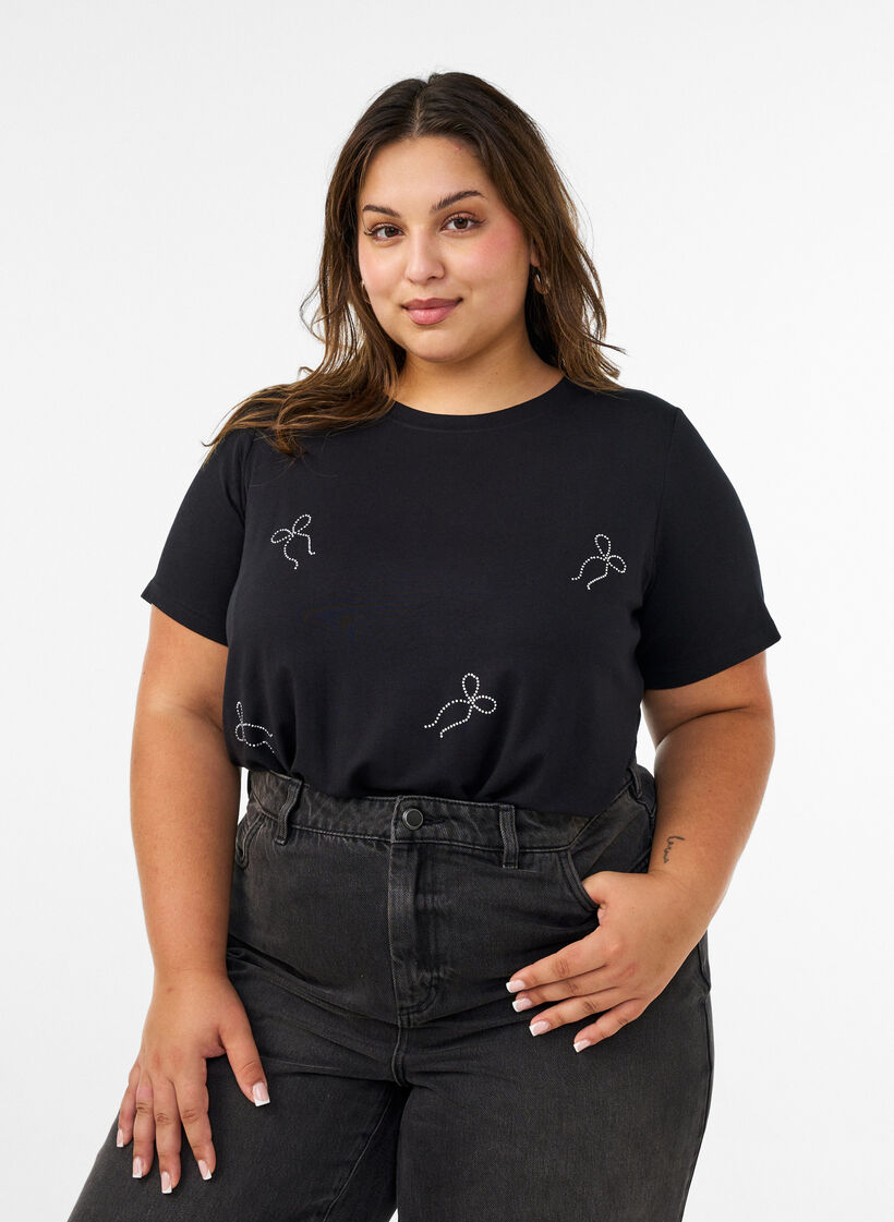 T-shirt i viskose med rhinsten, Sort, Model image number 0
