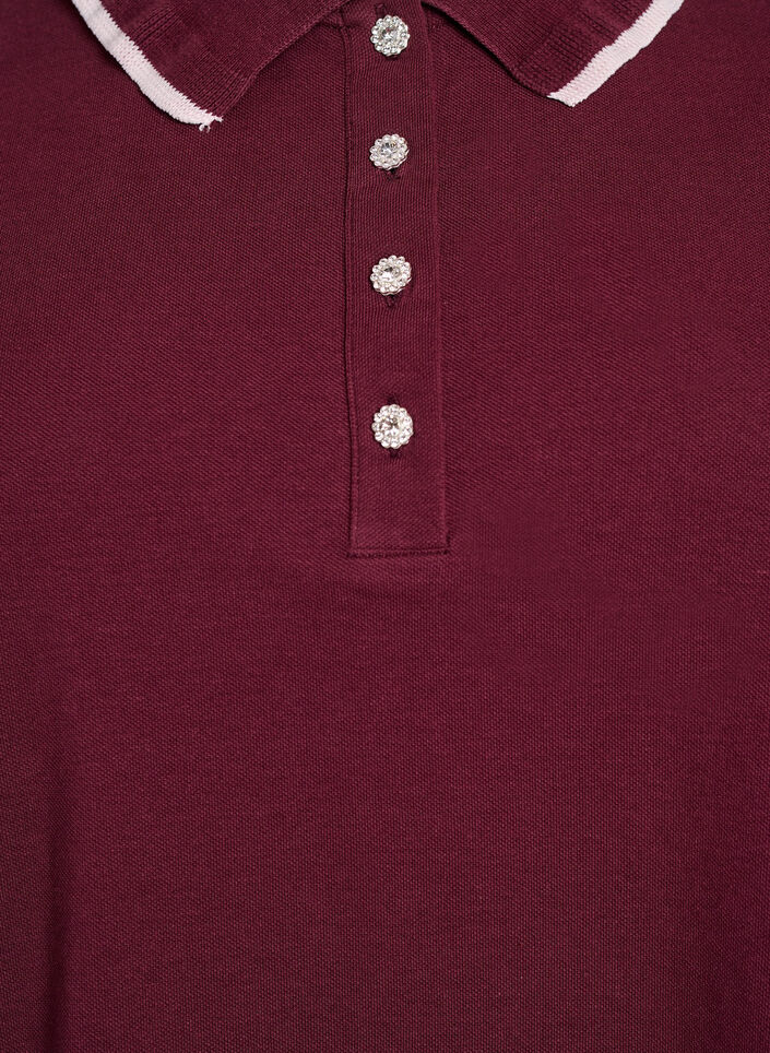 Poloshirt med rhinsten knapper og flæsedetalje, Rød, Packshot image number 2