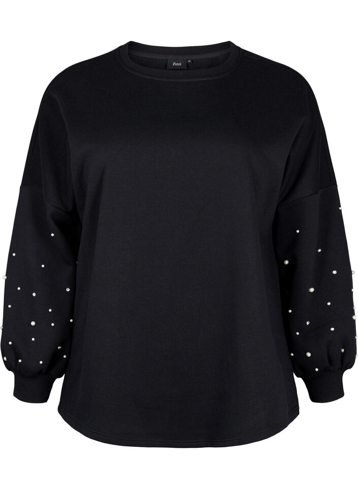 Sweatshirt med perler, Black, Packshot image number 0