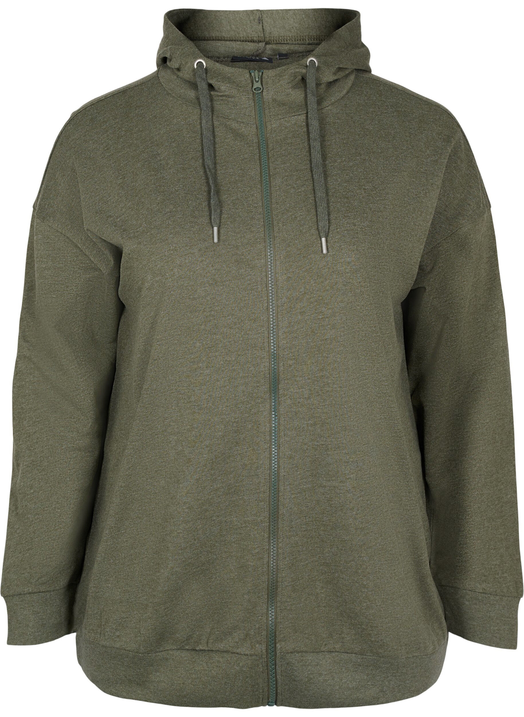 Zizzi Sweat cardigan med lynl&aring;s og h&aelig;tte, Forest Night, Packshot image number 0