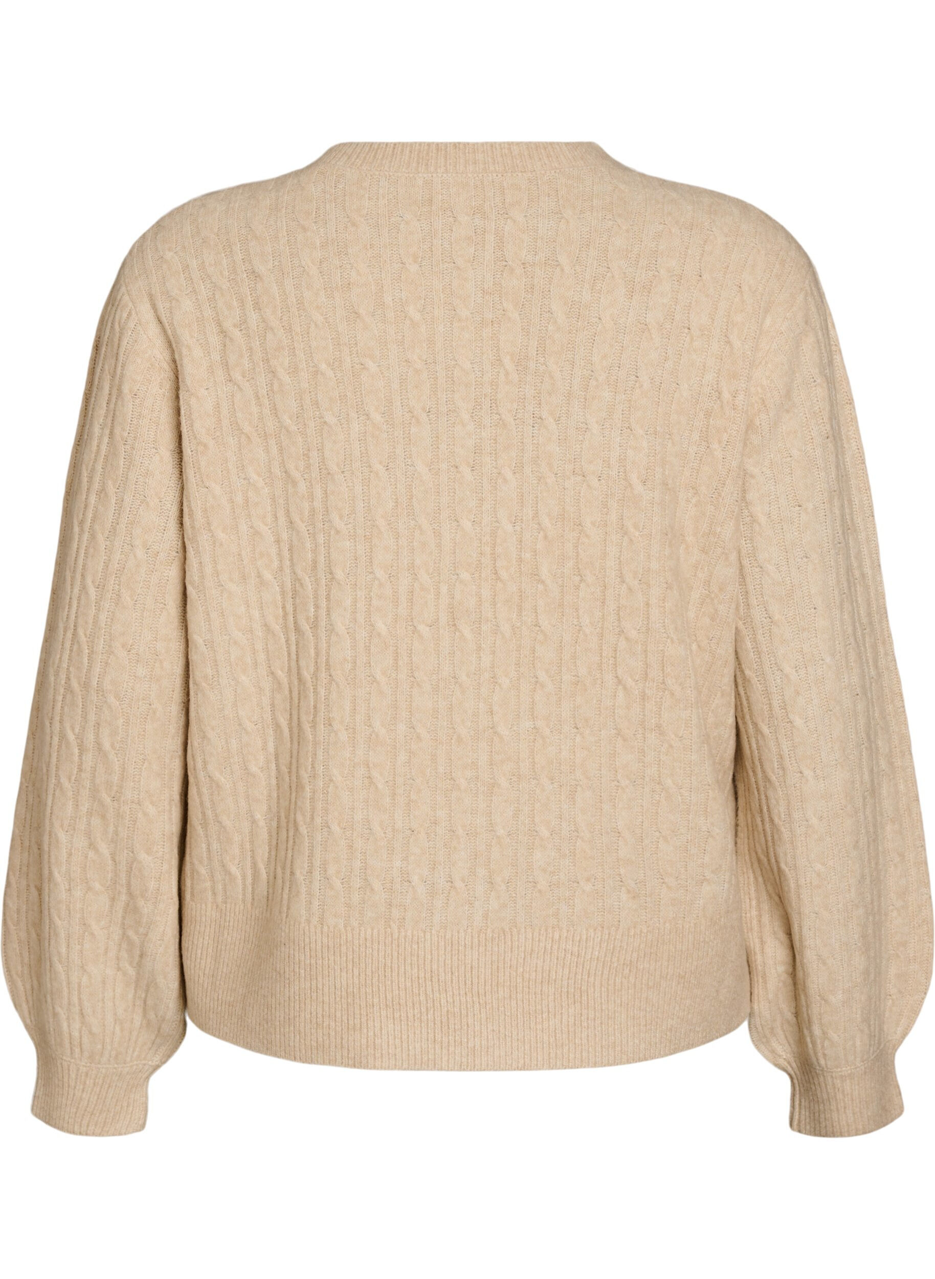 ZizziCardigan med kabelstrik og perleknapper, Beige, Packshot image number 1