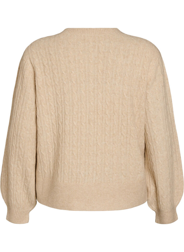 Cardigan med kabelstrik og perleknapper, Beige, Packshot image number 1
