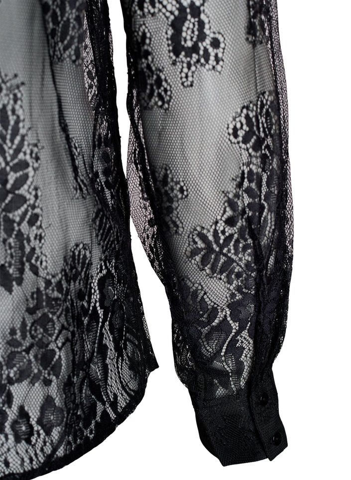 Transparent blondeskjorte med lange ærmer, Sort, Packshot image number 3