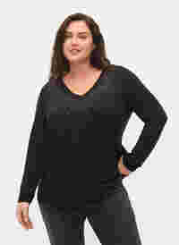 Bluse med similisten og lange ærmer, Black, Model