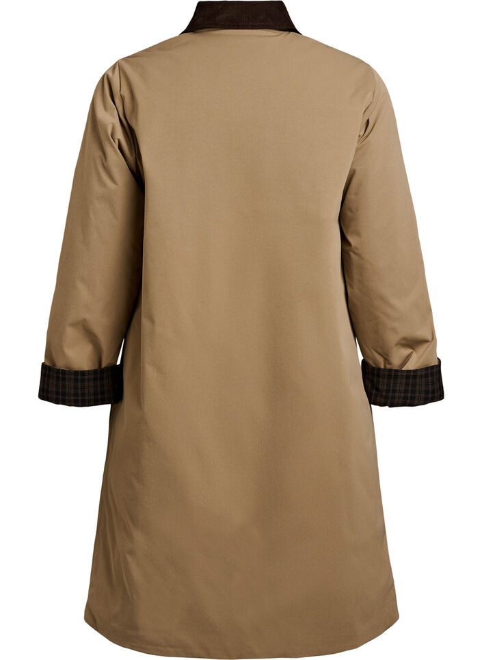 Mellemlang jakke med fl&oslash;jlskrave, Beige, Packshot