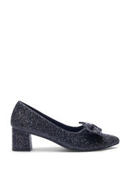 Wide fit - Glitter pump med sløjfe, Sort