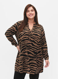Langærmet tunika med zebra print, Black/Brown Zebra, Model