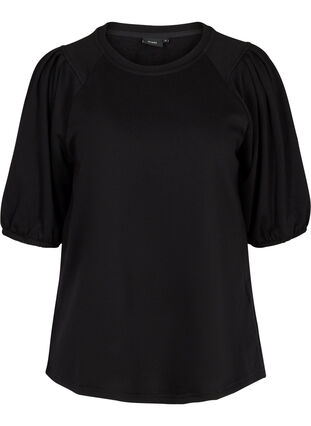 Sweat bluse med pufærmer, Black, Packshot image number 0