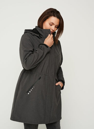 Lang softshell jakke med hætte, Dark Grey Melange, Model image number 0