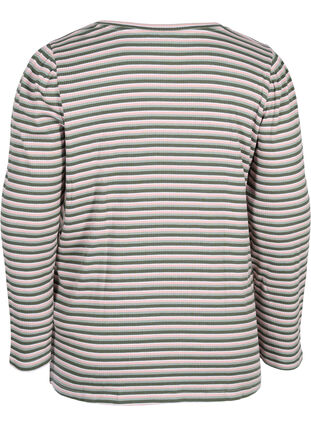 Stribet bluse med lange ærmer, Rosa/Green Stripe, Packshot image number 1