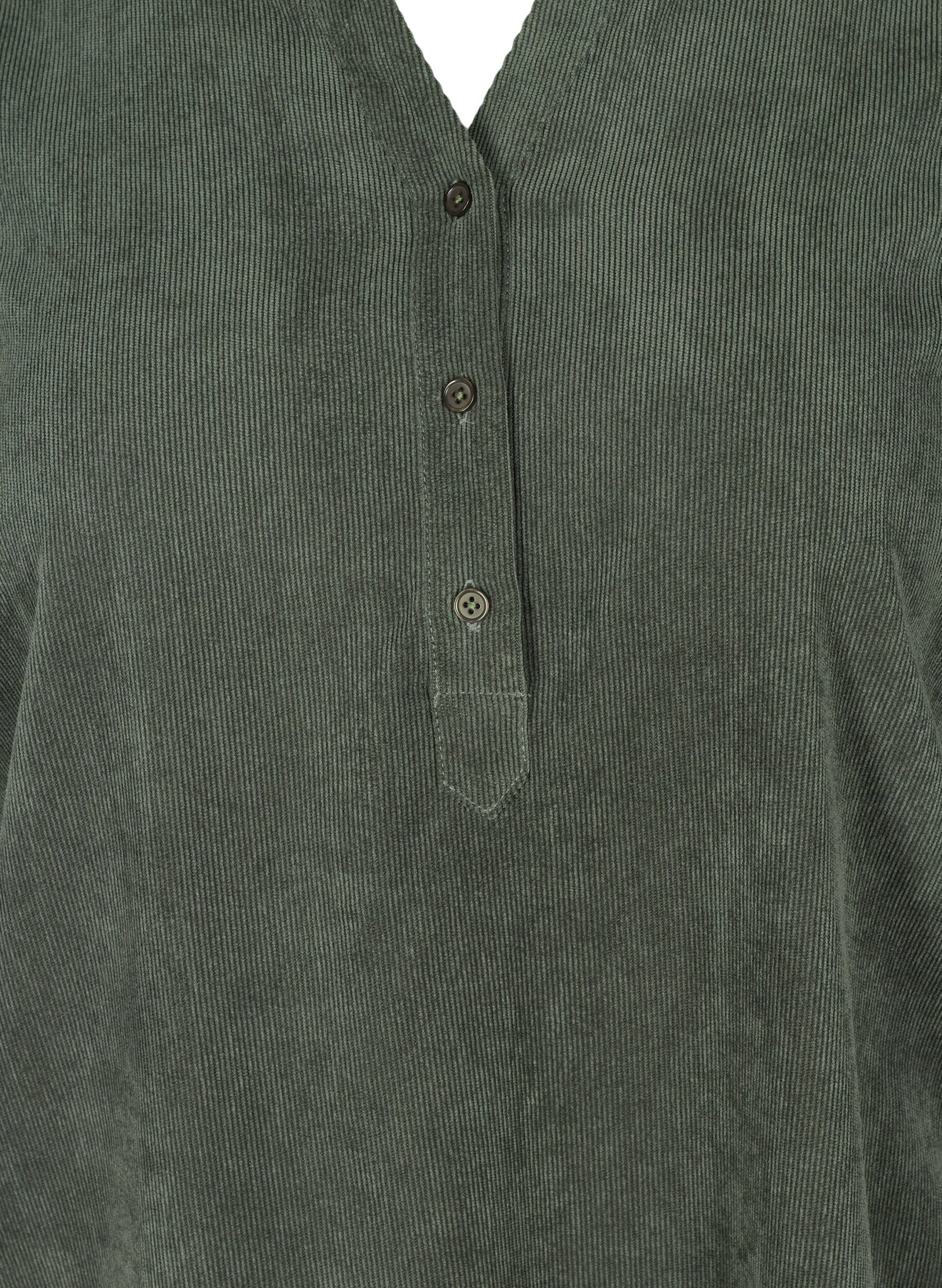 Zizzi Fl&oslash;jlskjole med 3/4 &aelig;rmer og knapper, Deep Forest, Packshot image number 2