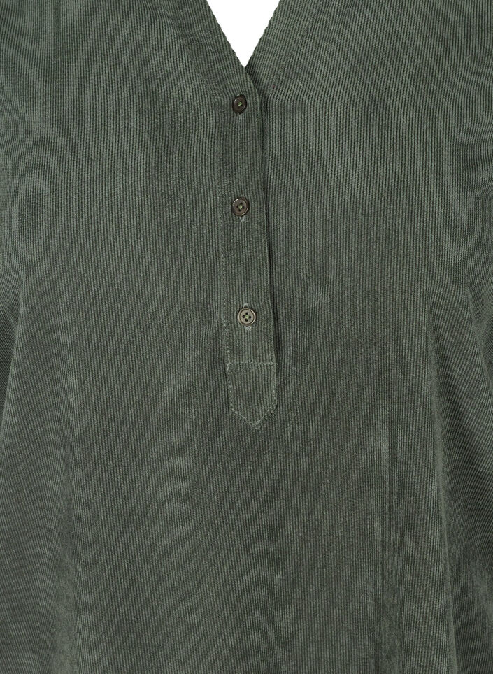 Fløjlskjole med 3/4 ærmer og knapper, Deep Forest, Packshot image number 2