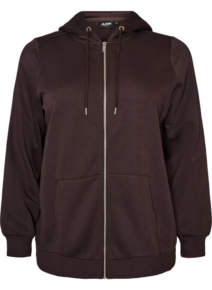 Sweat h&aelig;ttetr&oslash;je med lynl&aring;s og lommer, Brun, Packshot image number 0
