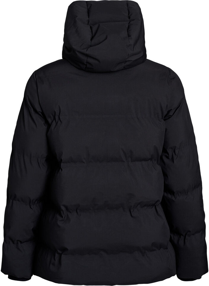 Kort pufferjakke med aftagelig h&aelig;tte, Sort, Packshot image number 1