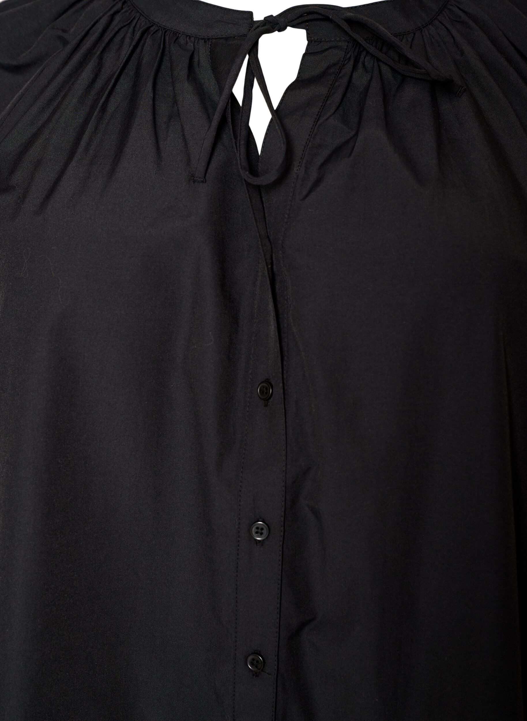 ZizziSkjortebluse med knaplukning og bindeb&aring;nd, Sort, Packshot image number 2