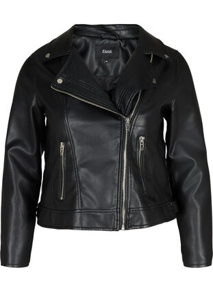 Kort jakke i imiteret læder, Black, Packshot image number 0