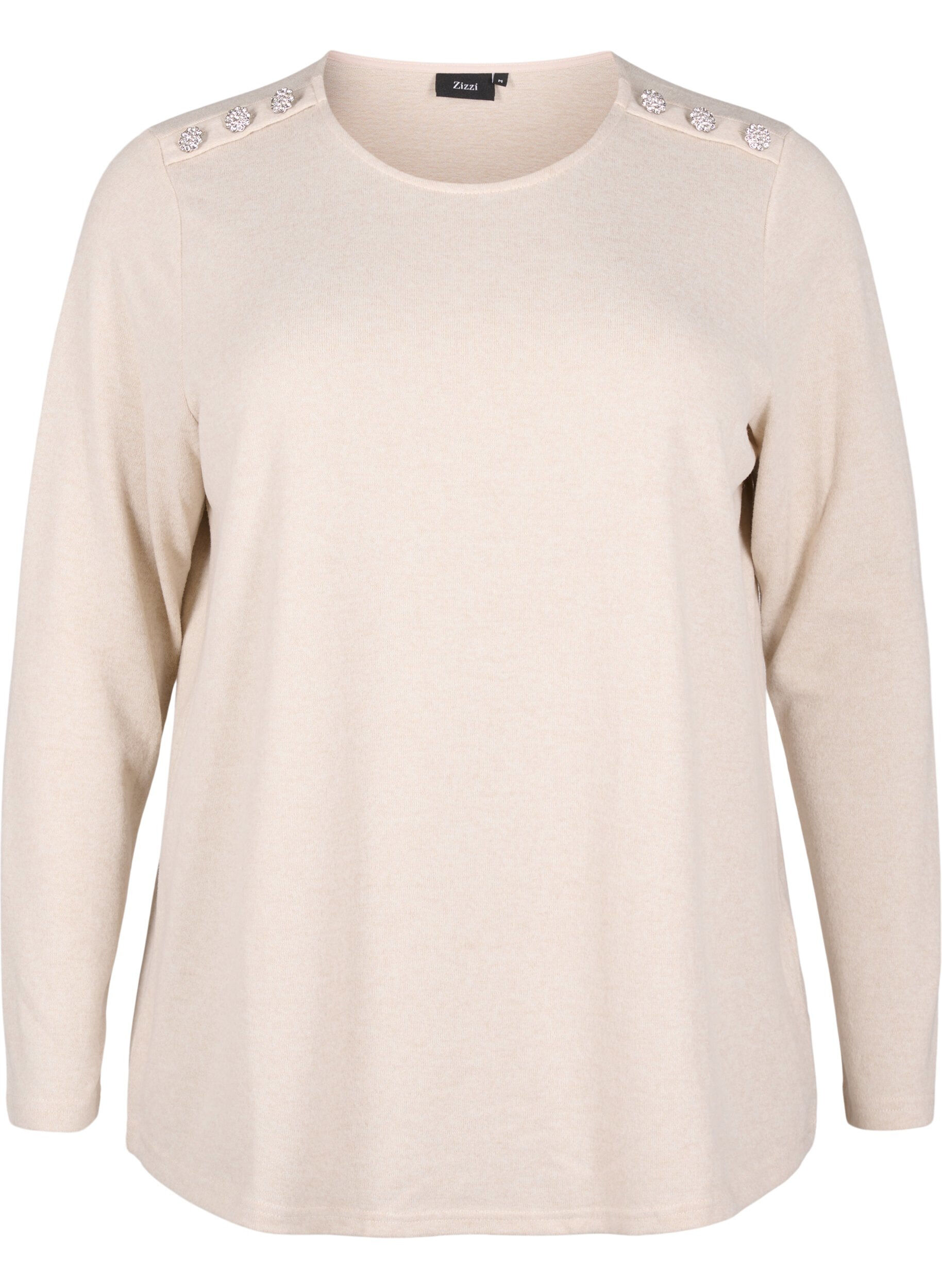 Zizzi Bluse med pynteknapper , Beige, Packshot image number 0