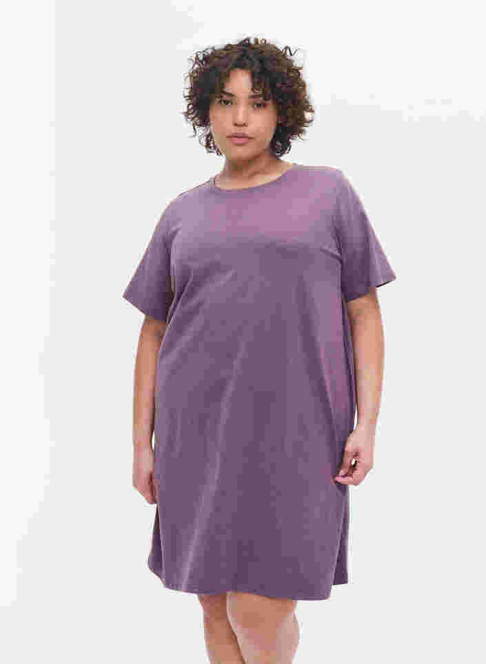 Meleret t-shirt natkjole med korte ærmer, Vintage Violet Mel., Model image number 0