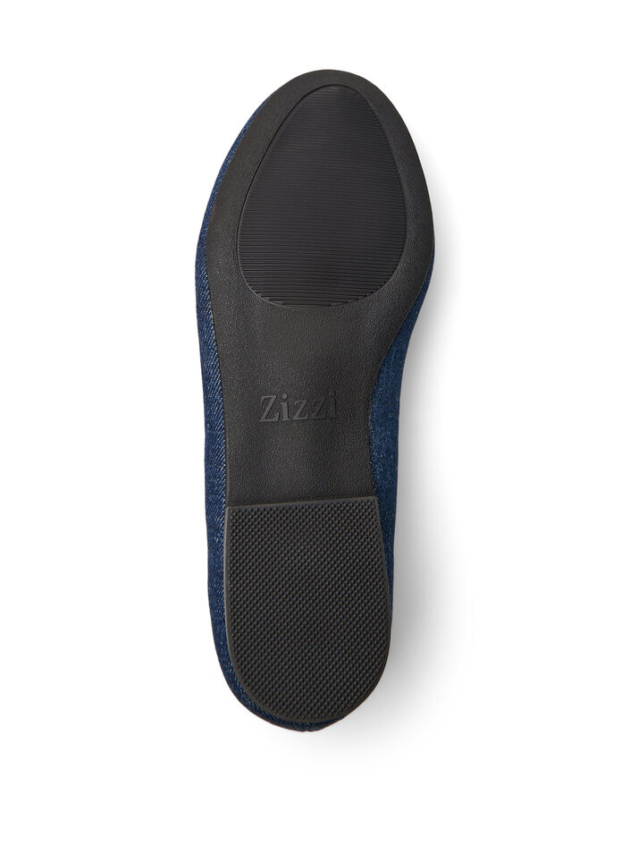 Wide fit - Ballerina i denim med sløjfe, Blå, Packshot