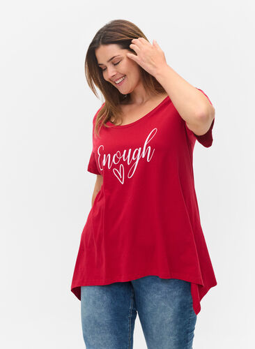 Kortærmet bomulds t-shirt med a-form, Tango Red ENOUGH, Model image number 0