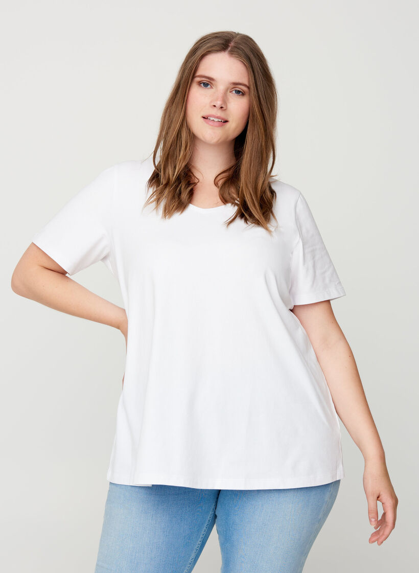 Basis t-shirt med v-hals, Hvid, Model image number 0