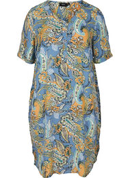 Kortærmet viskose kjole med paisley print, Paisley AOP