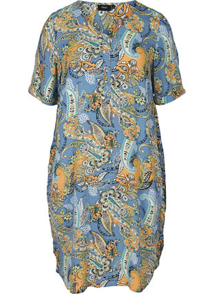 Kortærmet viskose kjole med paisley print, Paisley AOP, Packshot image number 0