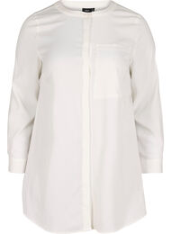Lang ensfarvet skjorte med brystlomme, Warm Off-white