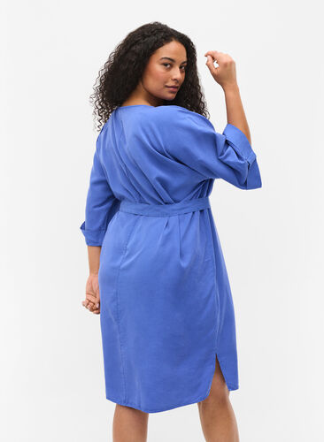 Kjole med 3/4 ærmer og bindebånd, Dazzling Blue, Model image number 1