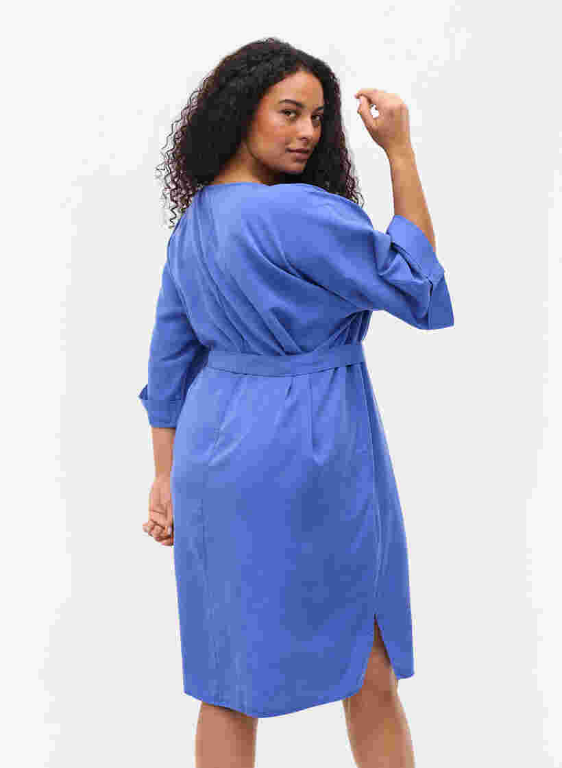 Kjole med 3/4 ærmer og bindebånd, Dazzling Blue, Model image number 1